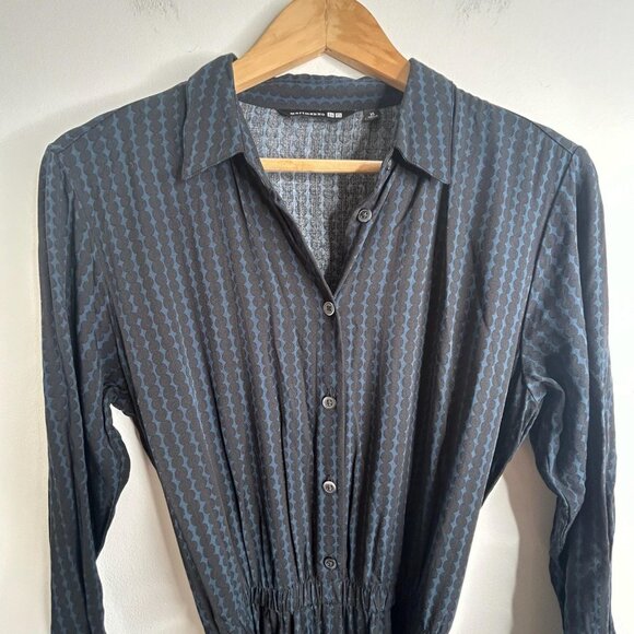 Uniqlo x Marimekko Jumpsuit Womens XS Black Blue Belted Button Front Geometric - Picture 4 of 14